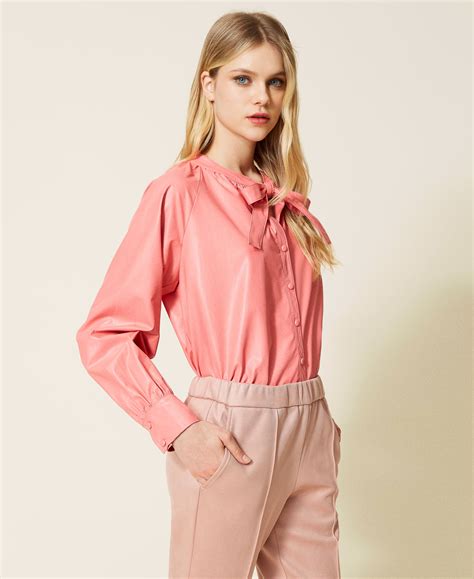 Leather Like Shirt With Pussy Bow Woman Pink Twinset Milano