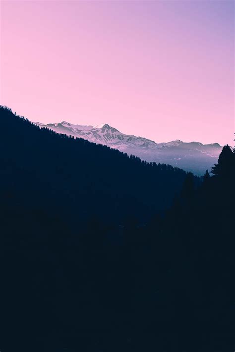 Nature Trees Sunset Sky Mountains Pink Hd Phone Wallpaper Pxfuel