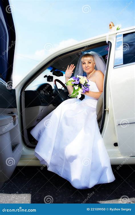 Happy Bride In Wedding Limousine Stock Photo Image Of Symbol Flower