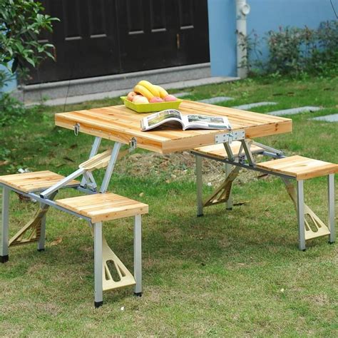 Portable Foldable Camping Picnic Table With Seats Chairs And Umbrella