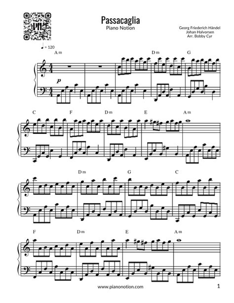 Passacaglia Händel Halvorsen Piano Solo Arr Bobby Cyr Sheet