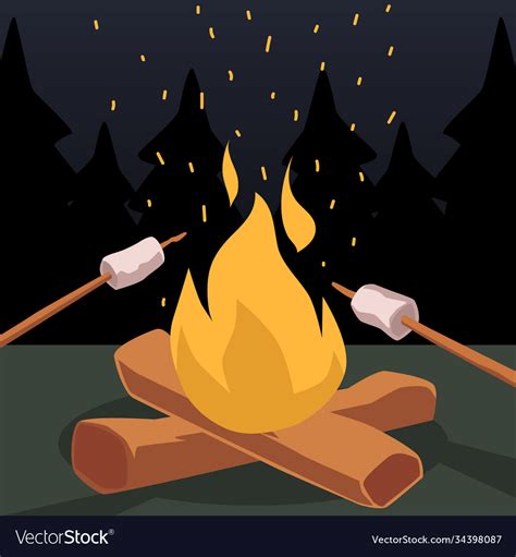 Roasting Marshmallows On Bonfire Cartoon Symbol Vector Image