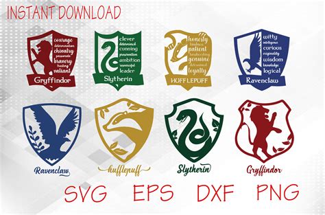 Hogwarts Symbols House Crests SVG Bundle Gryffindor Svg | Etsy