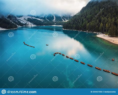 A Fantastic View On The Braies Lake Stock Photo Image Of Famous Blue