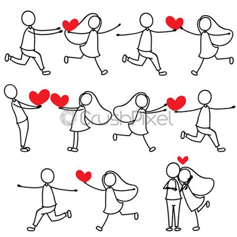 Cartoon Hand Line Drawing Love Character Couple Stock Vector Crushpixel