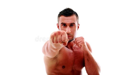 Portrait Of A Muscular Man Punching Camera Stock Image Image Of Boxer