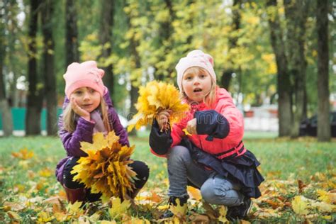 Happy Children Playing In Beautiful Autumn Park Stock Image Image Of