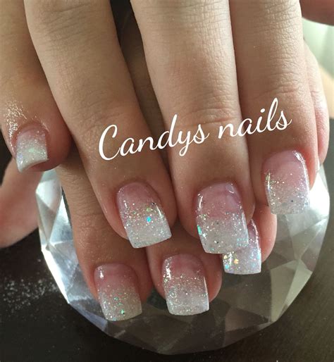 White Glitter Fade Acrylic Nails Candys Nails Pinterest Diseños