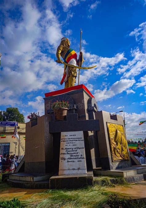 Emperor Tewodros Monument In Central Square Of Gondar City Editorial