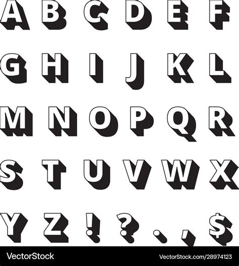 Alphabet Long Shadows Font Bold Letters Royalty Free Vector