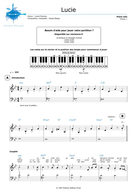 Piano Sheet Music Lucie Pascal Obispo Noviscore Sheets