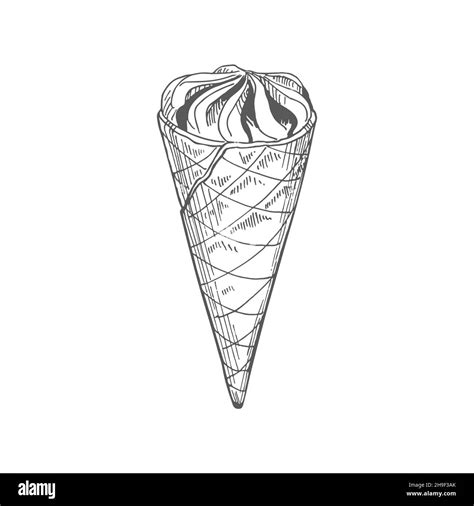 Ice Cream Wafer Cone Vector Illustration Sketch Hand Drawn Waffle Ice Cream Cone With Chocolate