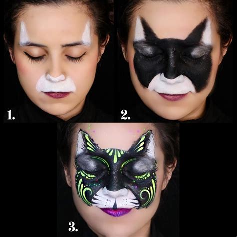 Black Cat Step By Step Face Paint Kitty Face Paint Easy Face