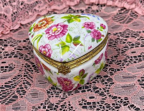 Vintage Hinged Porcelain Trinket Box Etsy