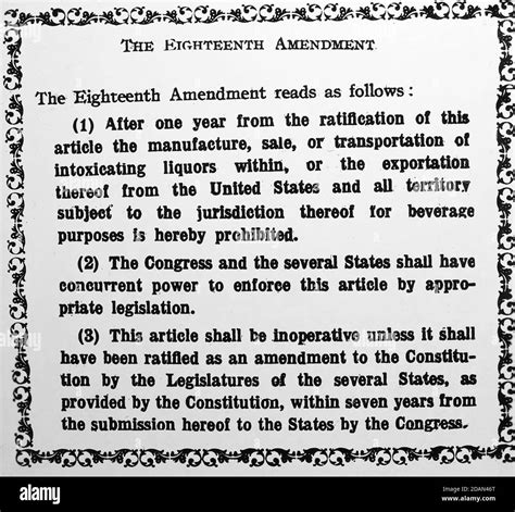 Prohibition Message The Eighteenth Amendment Probably 1920s Stock