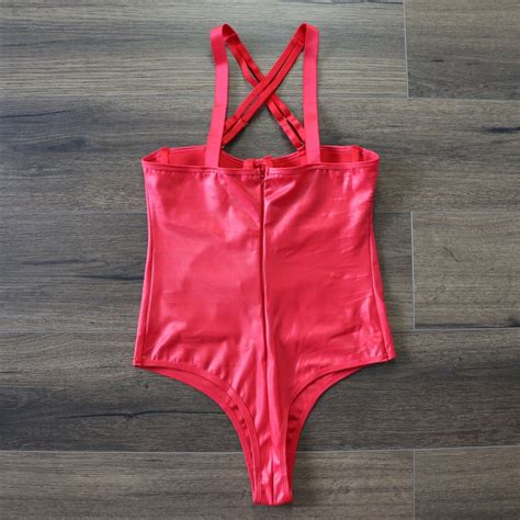 Plus Size 8 22 Sexy Faux Leather Lingerie Bodysuit One Piece Red