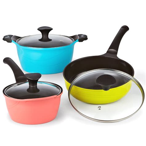cookware ceramic cook nonstick sets piece pots stick pans non coating multicolor die colored cast pan coated cookwares walmart lids