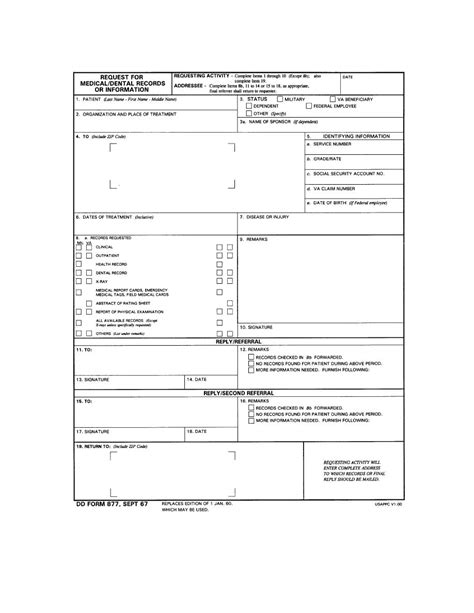 Figure 1 20 Dd Form 877 Request For Medicaldental Records Or