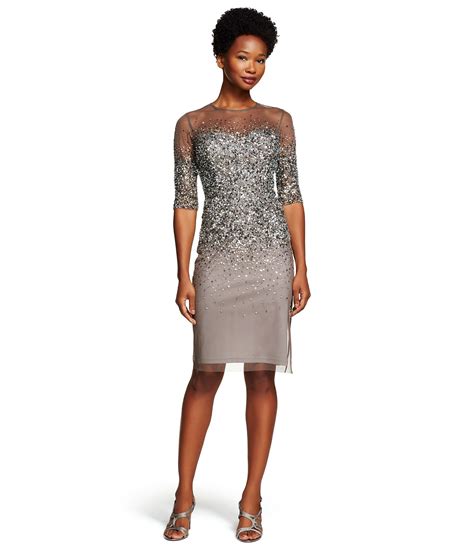 Adrianna Papell Sleeve Beaded Cocktail Dress Dillards Dresses