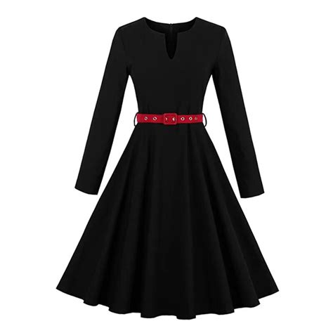 sisjuly 1950s 60s vintage dresses autumn knee length women black party dress red sashes 2017