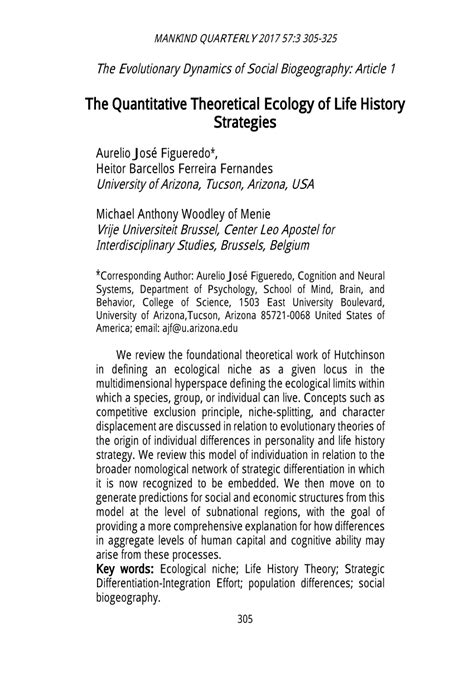 Pdf The Quantative Theoretical Ecology Of Life History Strategies
