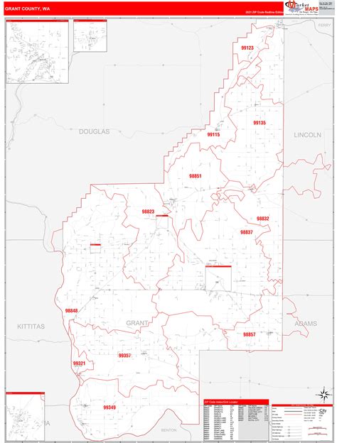 Grant County Wa Zip Code Wall Map Red Line Style By Marketmaps