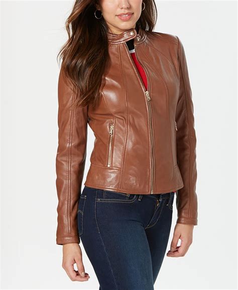 Guess Leather Jacket With Snap Collar And Reviews Coats Women Macys