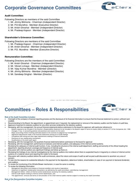Ir Committees Roles Responsibilities Pdf Internal Control Audit