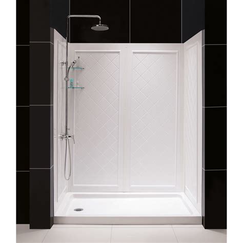 shop dreamline shower base and back walls white 2 piece alcove shower kit common 34 in x 60 in