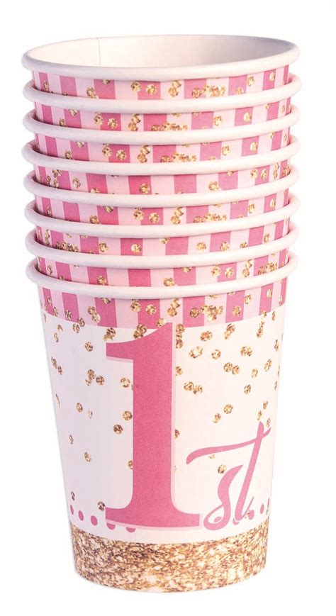 1st Birthday Pink Paper 9oz Cups 8