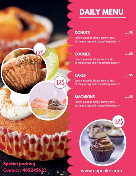 Bakery And Deli Menu Price List Template Pink Food Graphic Design