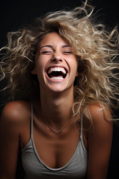 Premium Ai Image A Woman Laughing With Her Eyes Closed