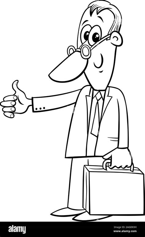 Black And White Cartoon Illustration Of Happy Businessman Or Man