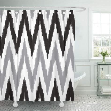 Cynlon White Cool Black And Gray Ikat Grey Pattern Bathroom Decor Bath
