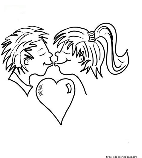 Valentine Couple Kissing Coloring Pages For Kids Free Kids Coloring Page