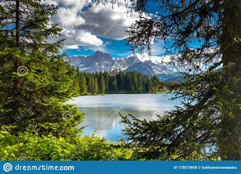 Landscape On Lake Misurina In The Italian Alps Summer Landscape In The