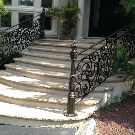Handrail railing,single post handrail,sturdy outdoor handrails with base wrought iron stair handrail fits 1 or 2 steps grab rail for steps porch,gray. Image result for Dallas outdoor stair railing fabricator | Exterior stairs, Outdoor stairs ...