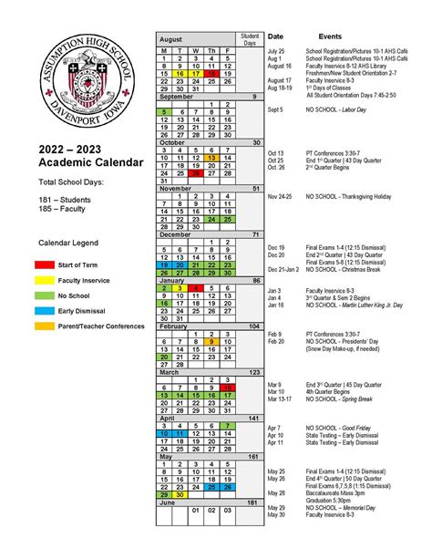 Assumption High School Academic Calendar 2022 2023 Assumption High School