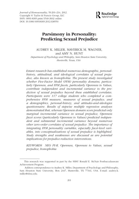 Pdf Parsimony In Personality Predicting Sexual Prejudice
