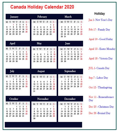 2019 Calendar Printable Canada