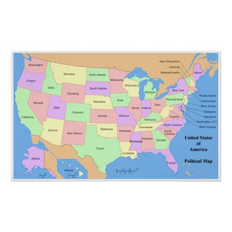 Political Map Of The United States Of America Poster Zazzle