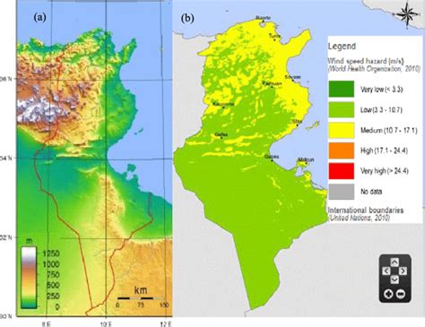Tunisia Map A Topographic Map And B Map Of Average Wind Speed 3