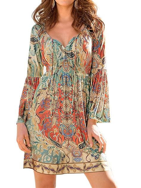 Buy Long Sleeve Bohemian Dresses In Stock