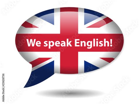 We Speak English Speech Bubble Icon Uk Flag Language Button