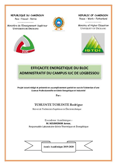 Pdf Projet Tutoré Éfficacité énergétique Du Bloc Administratif Iuc