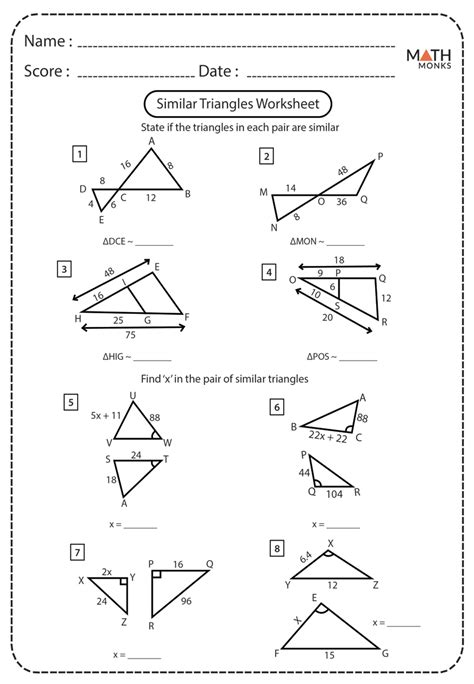 … congruent and similar triangles. Similar Triangles Worksheets - Math Monks