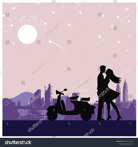 Romantic Drawing Couple Kissing Moonlight Icons Stock Vector Royalty