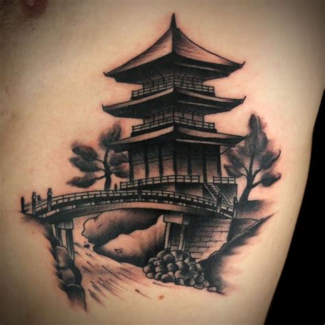 The owner and other artists do great geometric work. Japanese Temple Tattoo by Kyle MacKenzie | Tatuagem templo ...