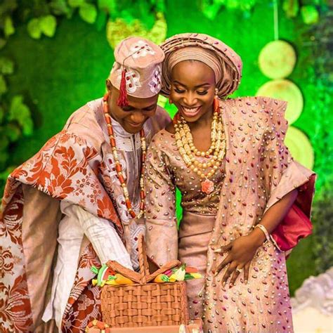 Trendy Couples African Wedding Attire Multicolored Embellished Aso Oke Blouseiro Wrapperipele