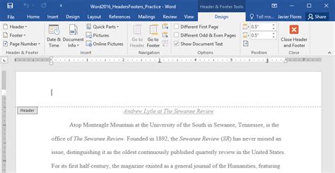 Word 2016 Headers And Footers